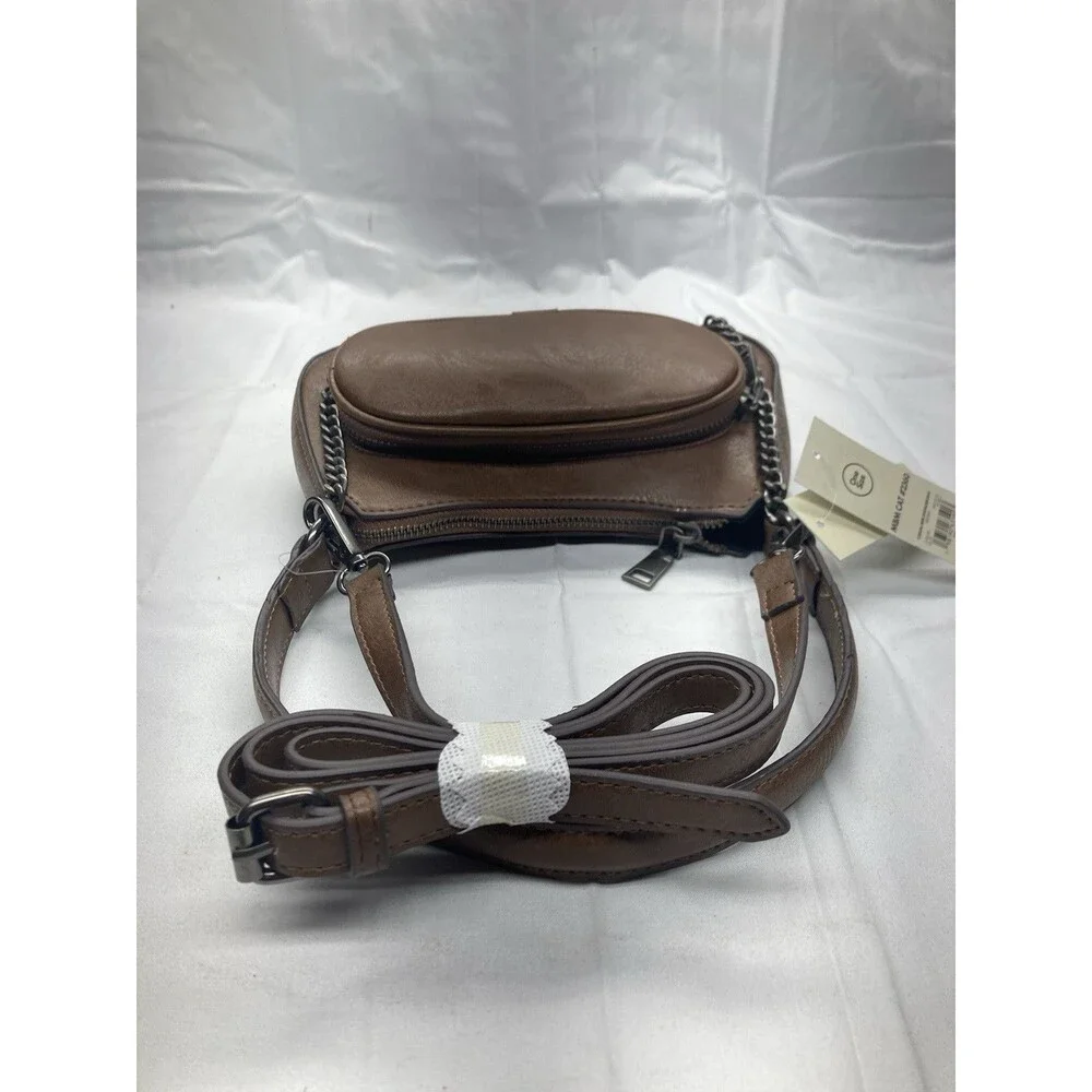 No Boundaries Women's Faux Leather Mini Shoulder Bag Adjustable Crossbody, Brown